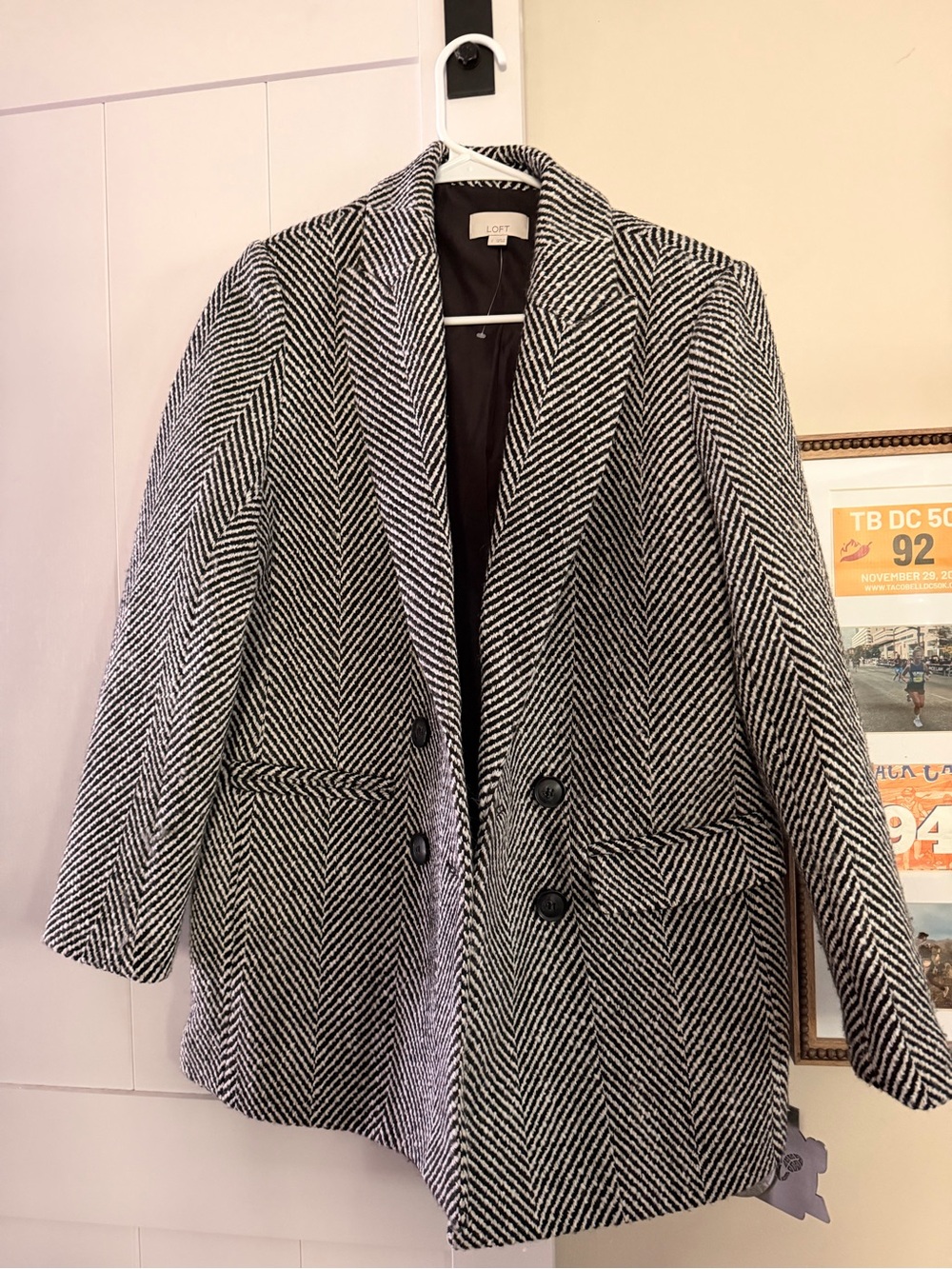 LOFT Black & White Herringbone Blazer Jacket